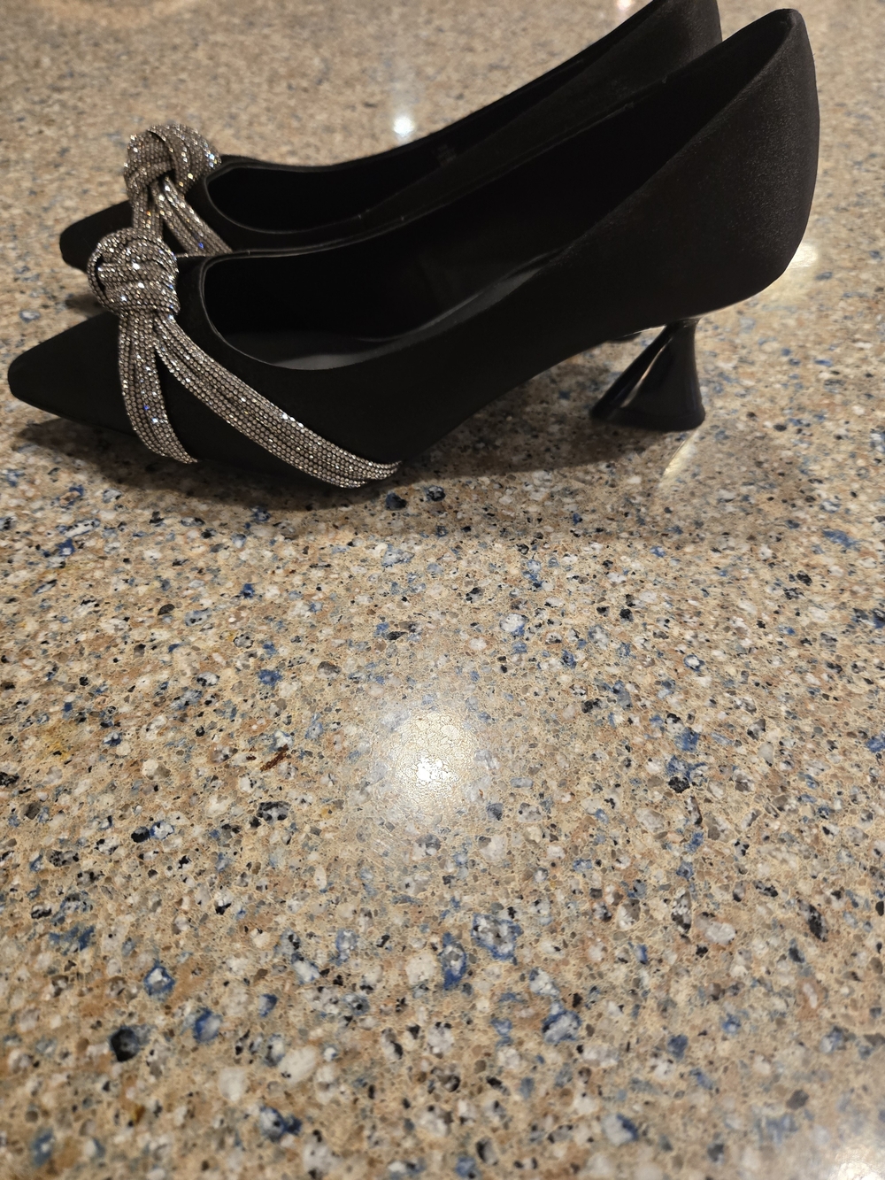Aerosoles Black Jacey Satin Pumps with Crystal-Knot Strap, Never Worn